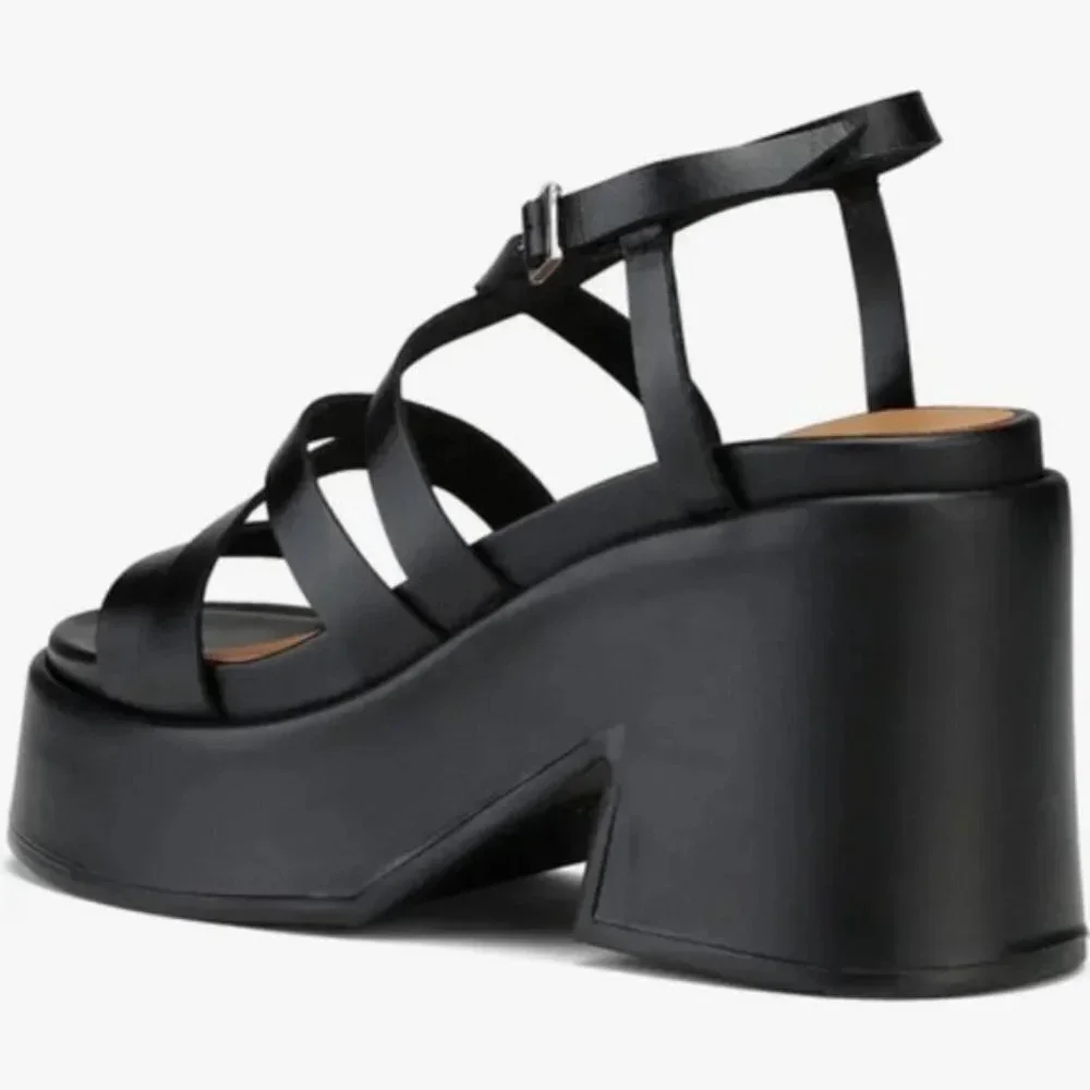 Ganni Women's Leather Platform Wedge Sandals Sz: 11 - Picture 3 of 10